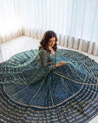 Jyoti Fashion Women's Blue Faux Georgette 3MM, 5MM & 9MM Sequins with Zari Embroidered Lehenga Choli with Dupatta | Grocsy