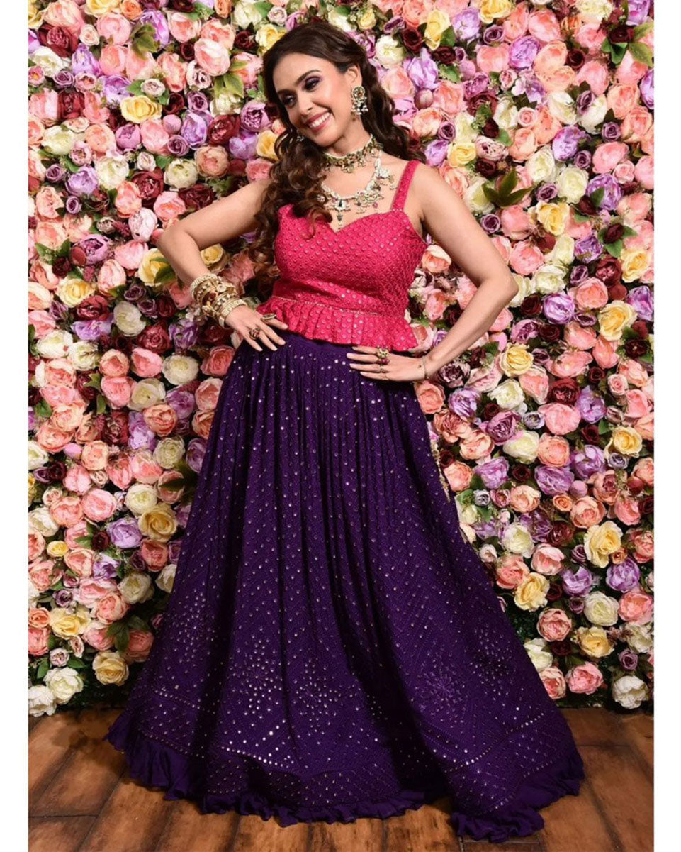 Jyoti Fashion Women's Purple Faux Georgette 3MM Sequins with Thread Embroidered Lehenga Choli with Dupatta | Grocsy