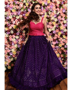 Jyoti Fashion Women's Purple Faux Georgette 3MM Sequins with Thread Embroidered Lehenga Choli with Dupatta | Grocsy