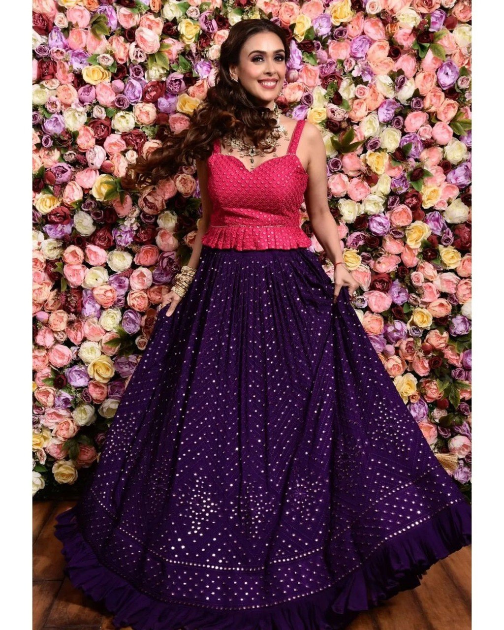 Jyoti Fashion Women's Purple Faux Georgette 3MM Sequins with Thread Embroidered Lehenga Choli with Dupatta | Grocsy