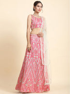 Jyoti Fashion Women's Pink Devsena Silk 3MM Sequins with Zari Dori Embroidered & Paper Mirror Work Lehenga Choli with Dupatta | Grocsy