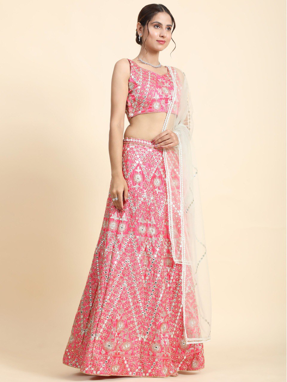 Jyoti Fashion Women's Pink Devsena Silk 3MM Sequins with Zari Dori Embroidered & Paper Mirror Work Lehenga Choli with Dupatta | Grocsy