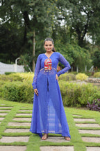 Jyoti Fashion Women's Blue Faux Georgette Leheriya Print with Kutchi Patchwork Ethnic Kurta | Grocsy