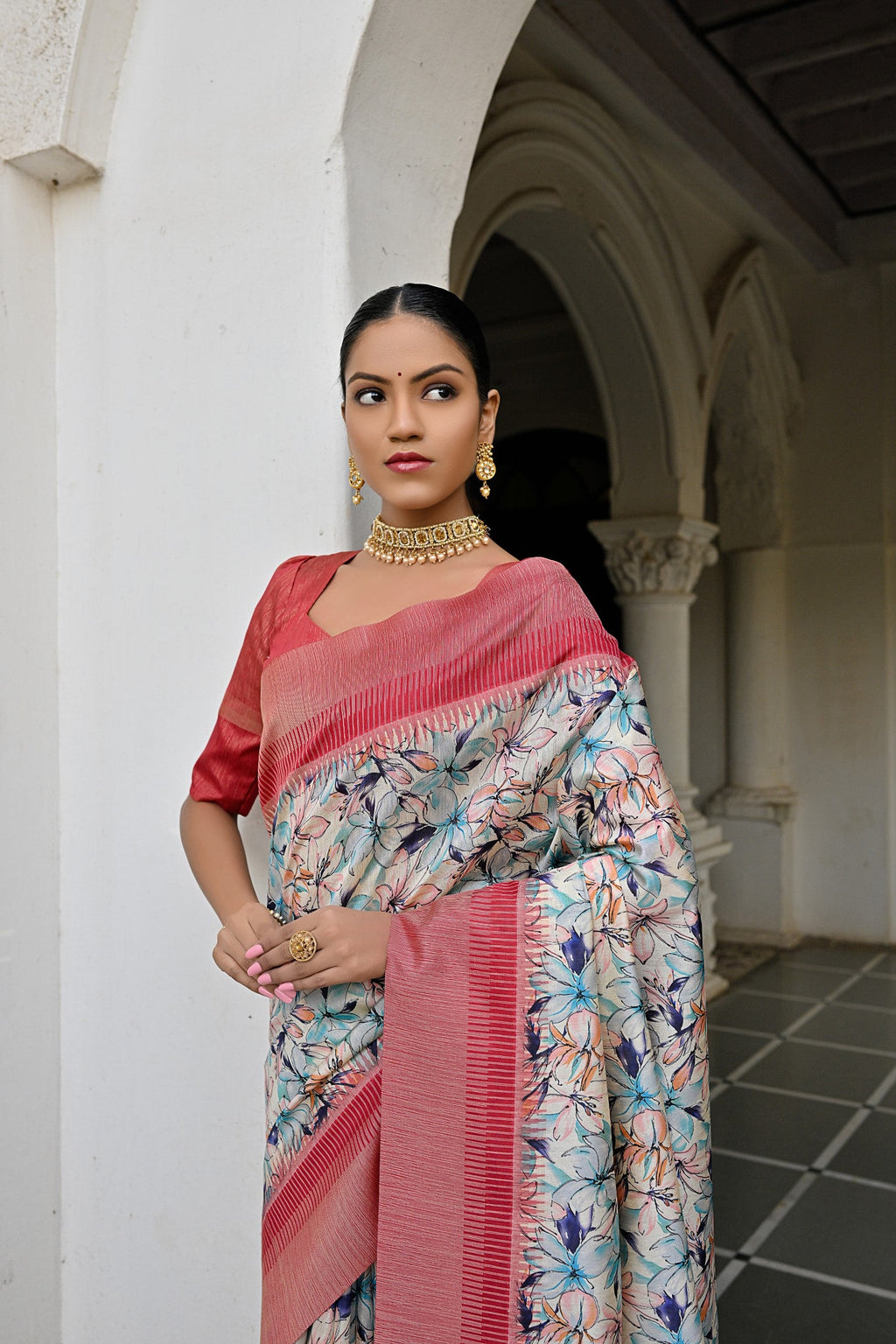 Jyoti Fashion Women's Blue Tussar Silk Zari Woven Traditional Saree with Blouse | Grocsy