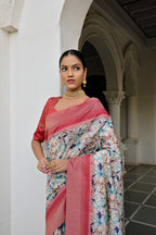Jyoti Fashion Women's Blue Tussar Silk Zari Woven Traditional Saree with Blouse | Grocsy