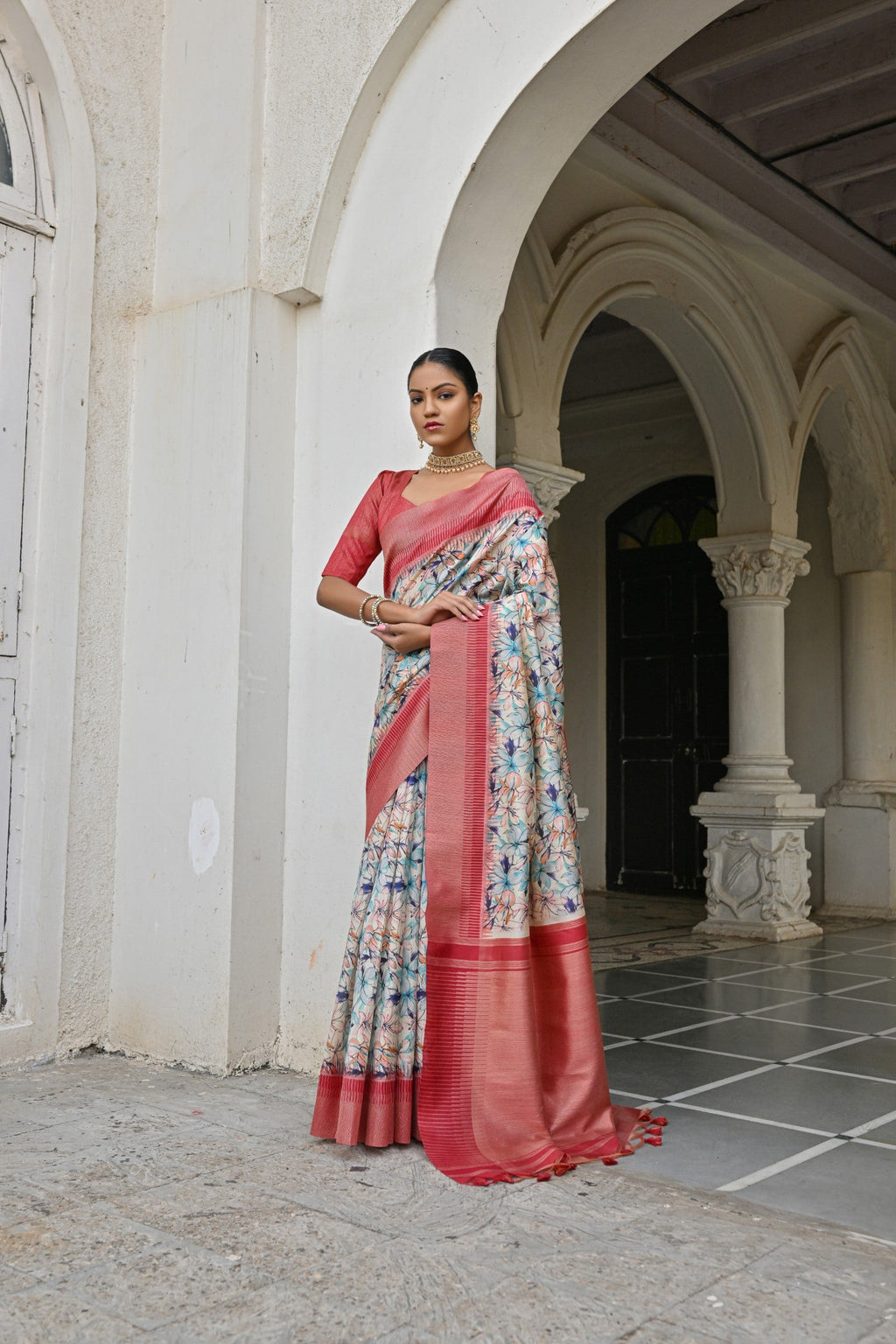 Jyoti Fashion Women's Blue Tussar Silk Zari Woven Traditional Saree with Blouse | Grocsy