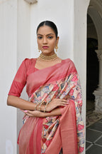 Jyoti Fashion Women's Peach Tussar Silk Zari Woven Traditional Saree with Blouse | Grocsy