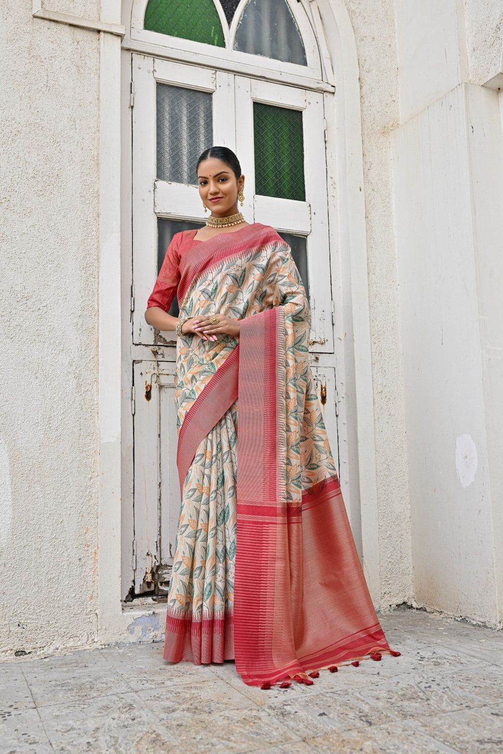 Jyoti Fashion Women's Pista Tussar Silk Zari Woven Traditional Saree with Blouse | Grocsy