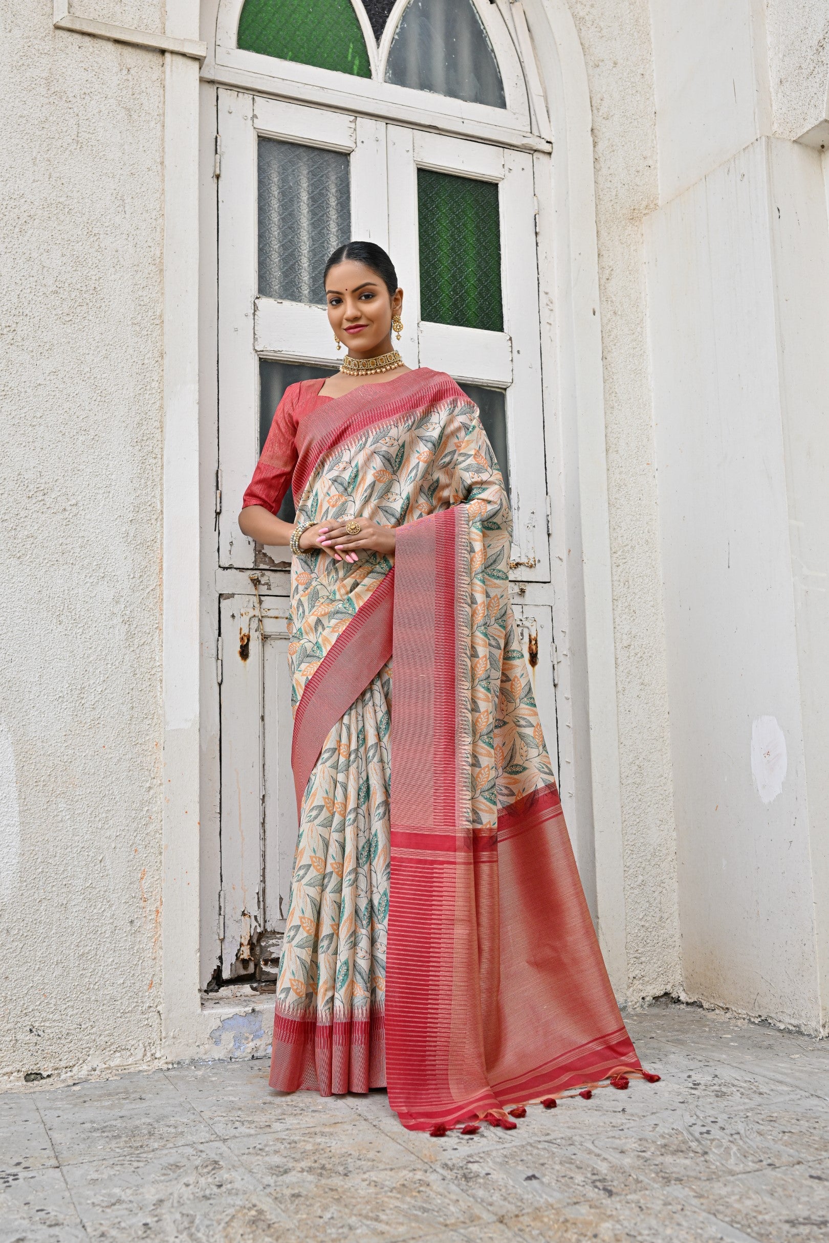 Jyoti Fashion Women's Pista Tussar Silk Zari Woven Traditional Saree with Blouse | Grocsy