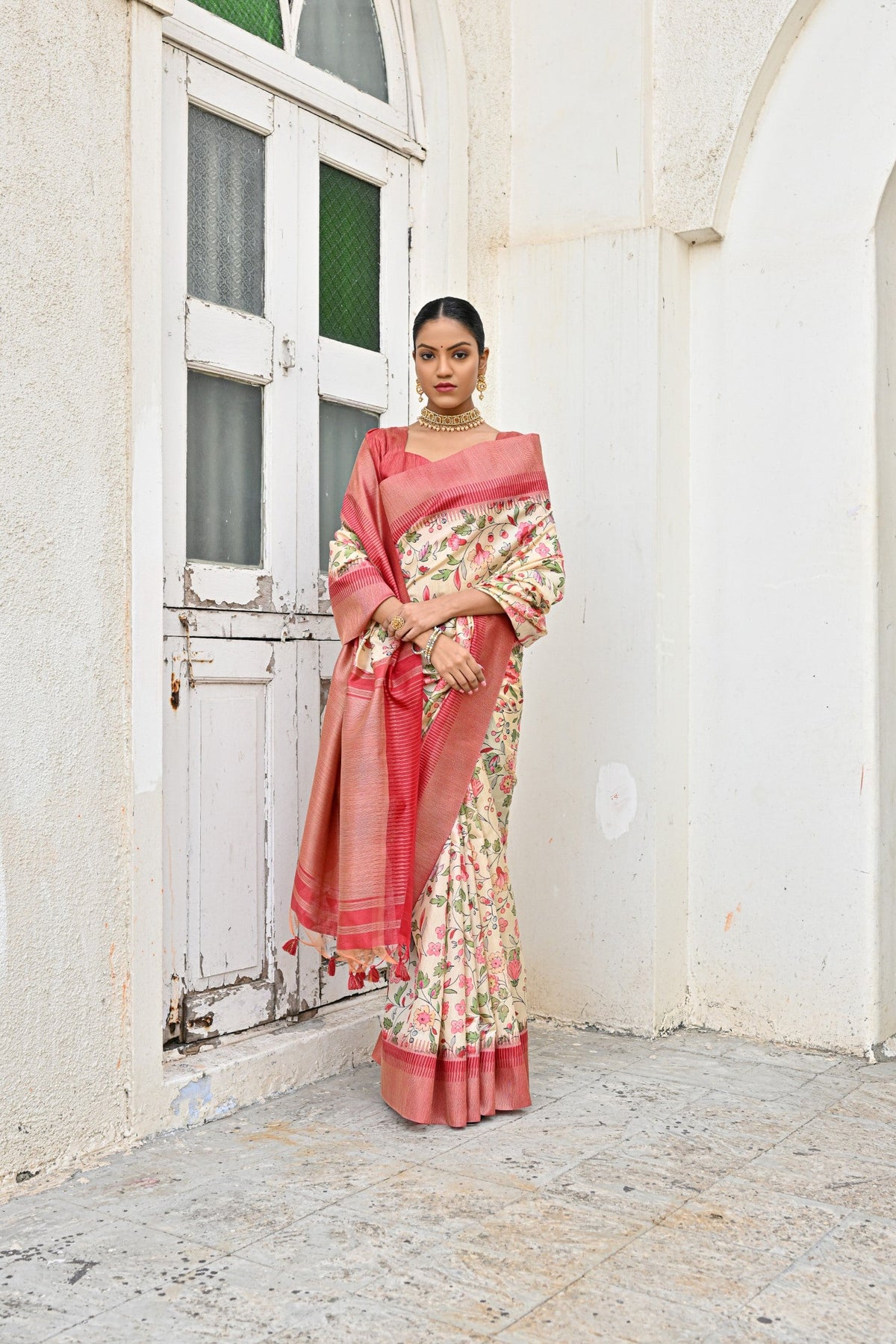 Jyoti Fashion Women's Yellow Tussar Silk Zari Woven Traditional Saree with Blouse | Grocsy