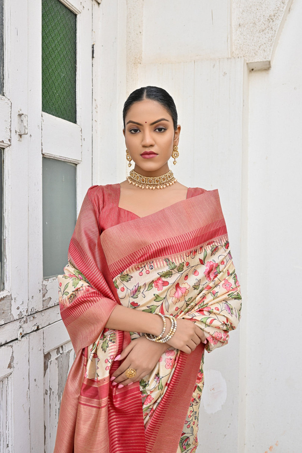 Jyoti Fashion Women's Yellow Tussar Silk Zari Woven Traditional Saree with Blouse | Grocsy