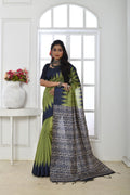 Jyoti Fashion Women's Mehendi Soft Tussar Silk Printed Temple Border Traditional Saree with Blouse | Grocsy