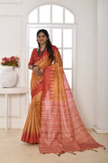 Jyoti Fashion Women's Mustard Soft Tussar Silk Printed Temple Border Traditional Saree with Blouse | Grocsy