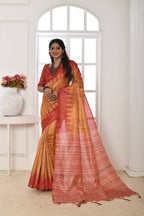 Jyoti Fashion Women's Mustard Soft Tussar Silk Printed Temple Border Traditional Saree with Blouse | Grocsy