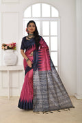 Jyoti Fashion Women's Pink Soft Tussar Silk Printed Temple Border Traditional Saree with Blouse | Grocsy