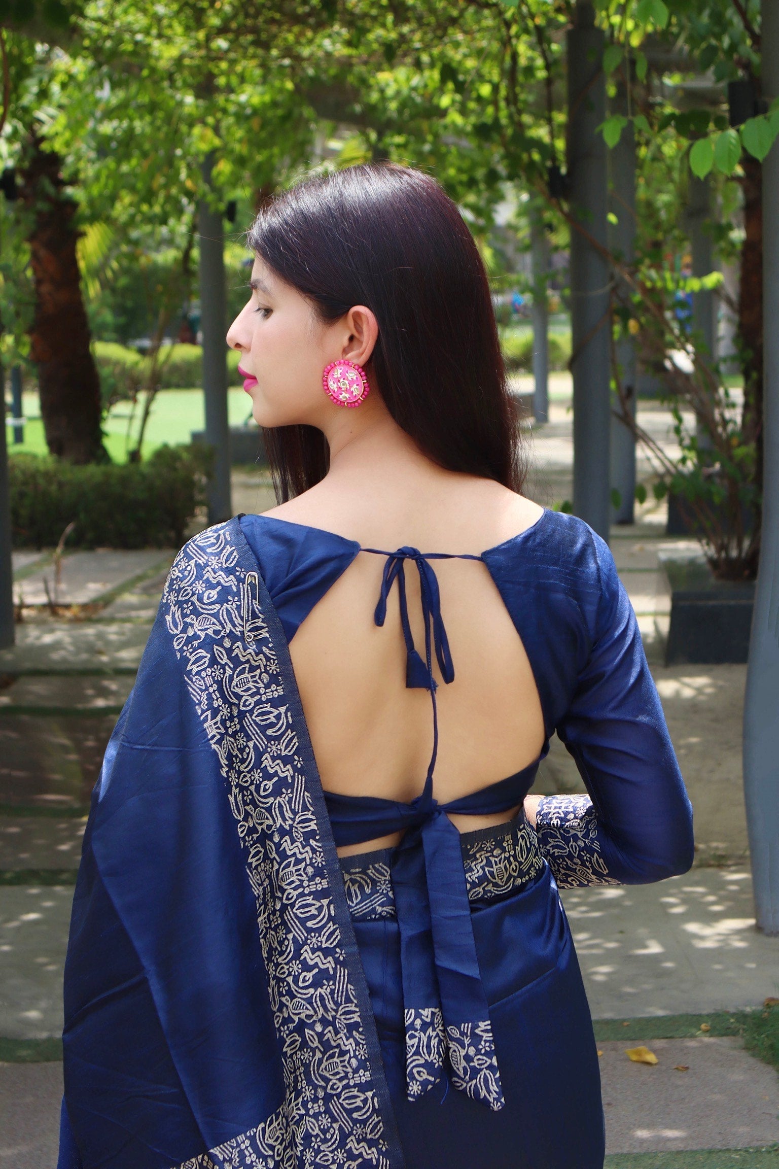 Jyoti Fashion Women's Blue Handloom Raw Silk Printed Border Traditional Saree with Blouse | Grocsy
