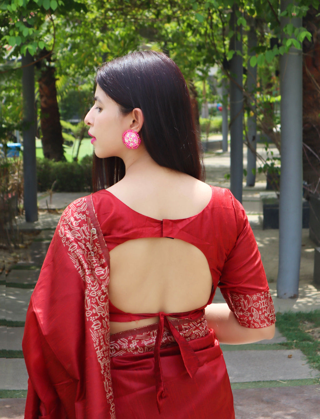 Jyoti Fashion Women's Red Handloom Raw Silk Printed Border Traditional Saree with Blouse | Grocsy