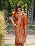 Jyoti Fashion Women's Orange Handloom Raw Silk Printed Border Traditional Saree with Blouse | Grocsy