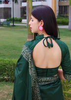 Jyoti Fashion Women's Green Handloom Raw Silk Printed Border Traditional Saree with Blouse | Grocsy