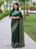 Jyoti Fashion Women's Green Handloom Raw Silk Printed Border Traditional Saree with Blouse | Grocsy