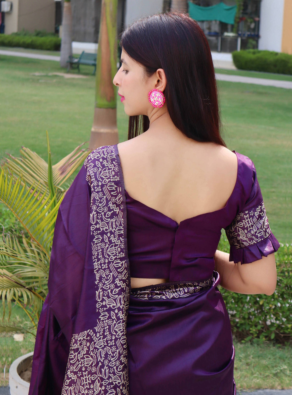 Jyoti Fashion Women's Purple Handloom Raw Silk Printed Border Traditional Saree with Blouse | Grocsy