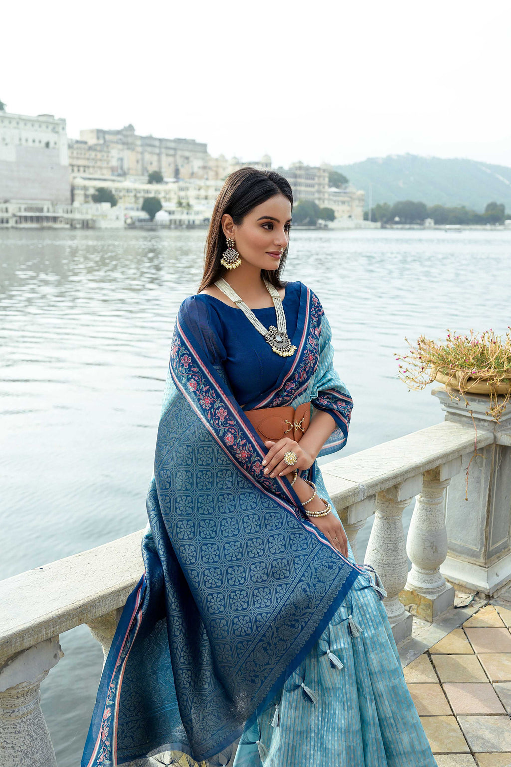 Jyoti Fashion Women's Firozi Soft Silk Zari Woven Traditional Saree with Blouse | Grocsy