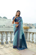Jyoti Fashion Women's Firozi Soft Silk Zari Woven Traditional Saree with Blouse | Grocsy