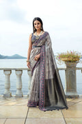 Jyoti Fashion Women's Grey Soft Silk Zari Woven Traditional Saree with Blouse | Grocsy