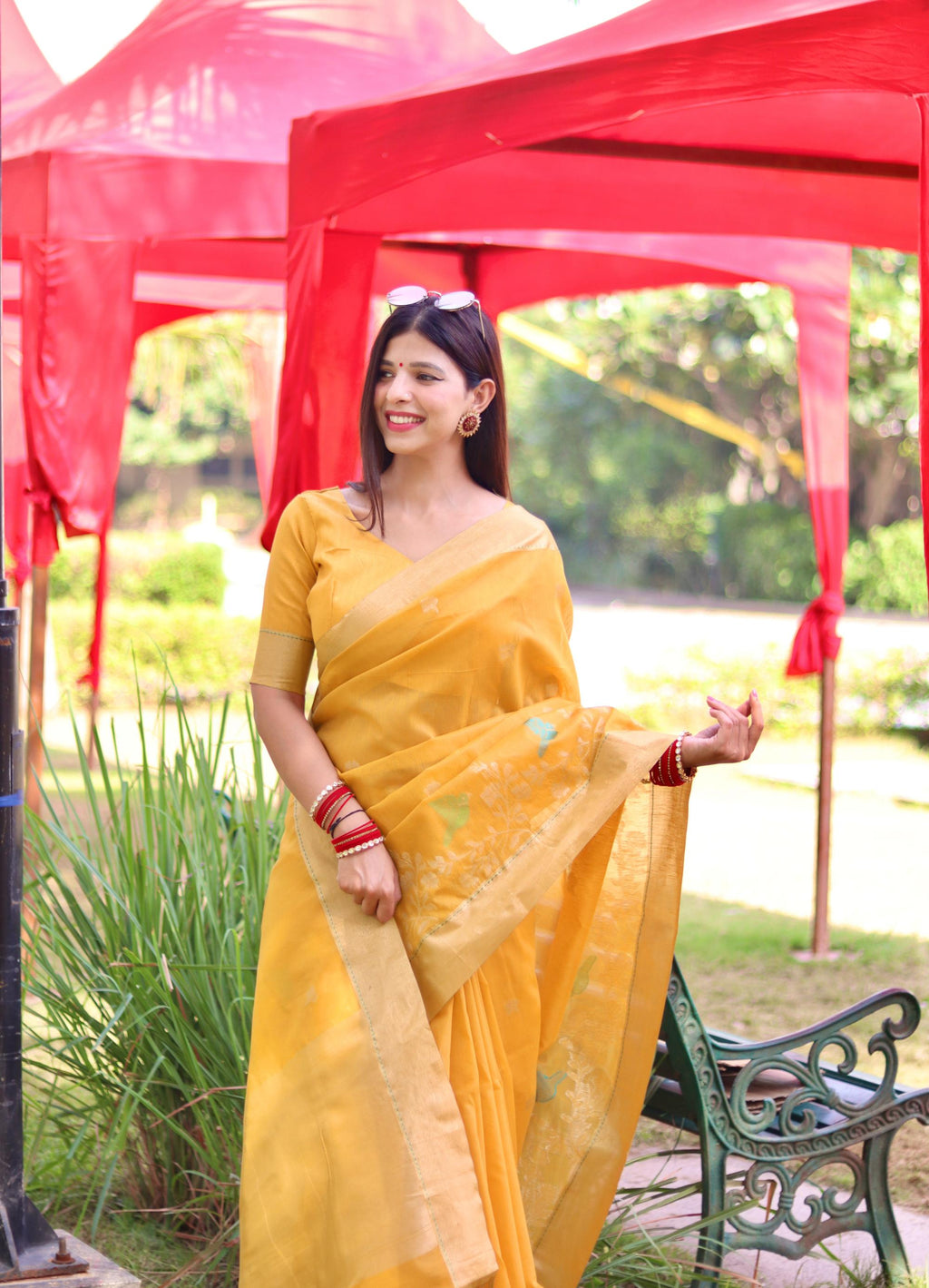 Jyoti Fashion Women's Yellow Linen Silk Zari Woven Traditional Saree with Blouse | Grocsy
