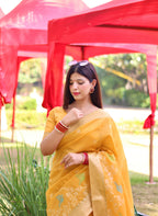 Jyoti Fashion Women's Yellow Linen Silk Zari Woven Traditional Saree with Blouse | Grocsy
