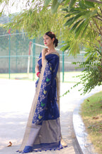 Jyoti Fashion Women's Blue Linen Silk Zari Woven Traditional Saree with Blouse | Grocsy