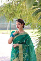 Jyoti Fashion Women's Rama Linen Silk Zari Woven Traditional Saree with Blouse | Grocsy