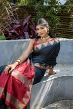 Jyoti Fashion Women's Black Tussar Silk Temple Border with Zari Lining Traditional Saree with Blouse | Grocsy