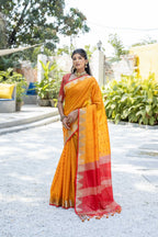 Jyoti Fashion Women's Mustard Tussar Silk Temple Border with Zari Lining Traditional Saree with Blouse | Grocsy