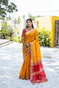 Jyoti Fashion Women's Mustard Tussar Silk Temple Border with Zari Lining Traditional Saree with Blouse | Grocsy