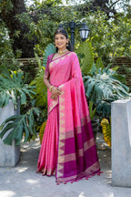 Jyoti Fashion Women's Pink Tussar Silk Temple Border with Zari Lining Traditional Saree with Blouse | Grocsy