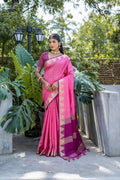 Jyoti Fashion Women's Pink Tussar Silk Temple Border with Zari Lining Traditional Saree with Blouse | Grocsy