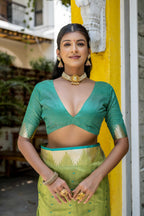 Jyoti Fashion Women's Green Tussar Silk Temple Border with Zari Lining Traditional Saree with Blouse | Grocsy