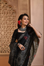 Jyoti Fashion Women's Black Handloom Raw Silk Weaving Pallu Traditional Saree with Blouse | Grocsy