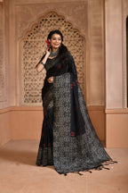 Jyoti Fashion Women's Black Handloom Raw Silk Weaving Pallu Traditional Saree with Blouse | Grocsy
