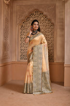 Jyoti Fashion Women's Cream Handloom Raw Silk Weaving Pallu Traditional Saree with Blouse | Grocsy