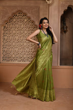 Jyoti Fashion Women's Green Handloom Raw Silk Weaving Pallu Traditional Saree with Blouse | Grocsy
