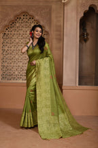 Jyoti Fashion Women's Green Handloom Raw Silk Weaving Pallu Traditional Saree with Blouse | Grocsy