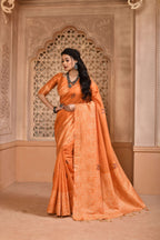 Jyoti Fashion Women's Orange Handloom Raw Silk Weaving Pallu Traditional Saree with Blouse | Grocsy