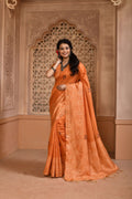 Jyoti Fashion Women's Orange Handloom Raw Silk Weaving Pallu Traditional Saree with Blouse | Grocsy