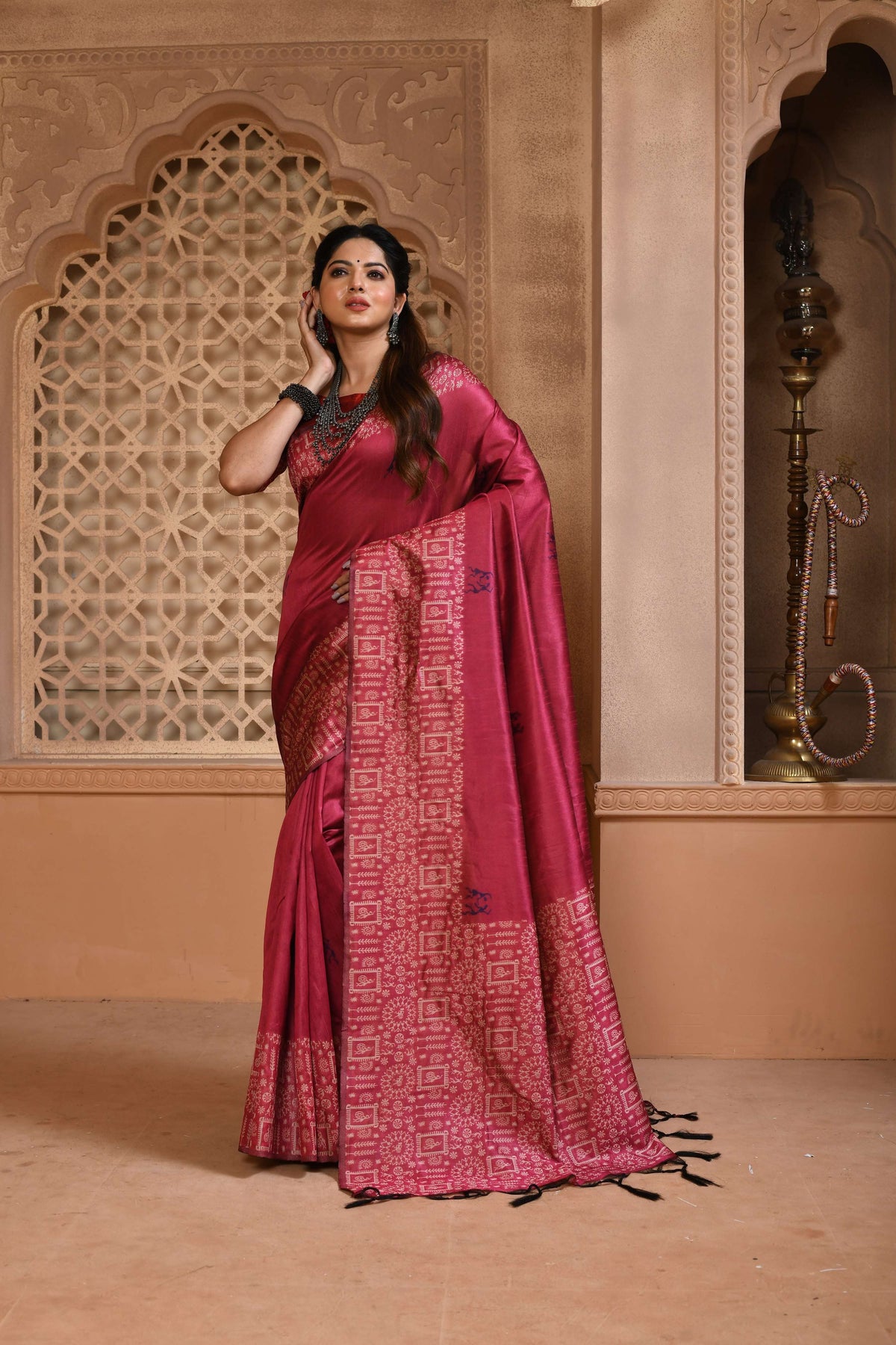Jyoti Fashion Women's Rani Pink Handloom Raw Silk Weaving Pallu Traditional Saree with Blouse | Grocsy