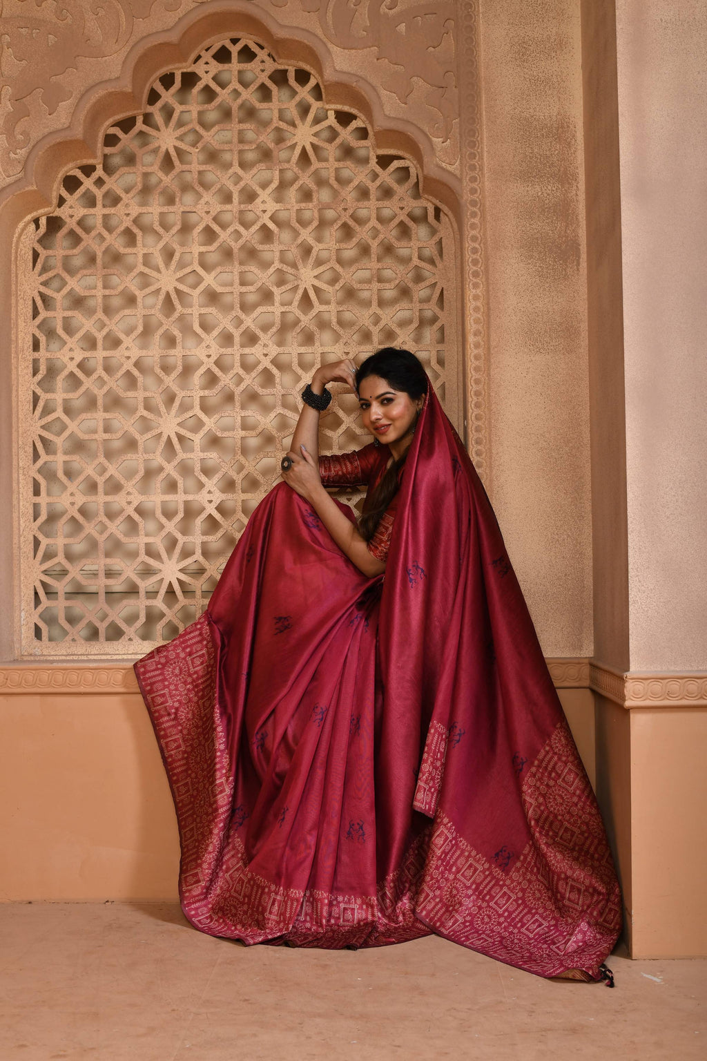 Jyoti Fashion Women's Rani Pink Handloom Raw Silk Weaving Pallu Traditional Saree with Blouse | Grocsy