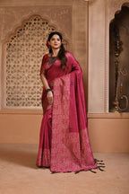 Jyoti Fashion Women's Rani Pink Handloom Raw Silk Weaving Pallu Traditional Saree with Blouse | Grocsy