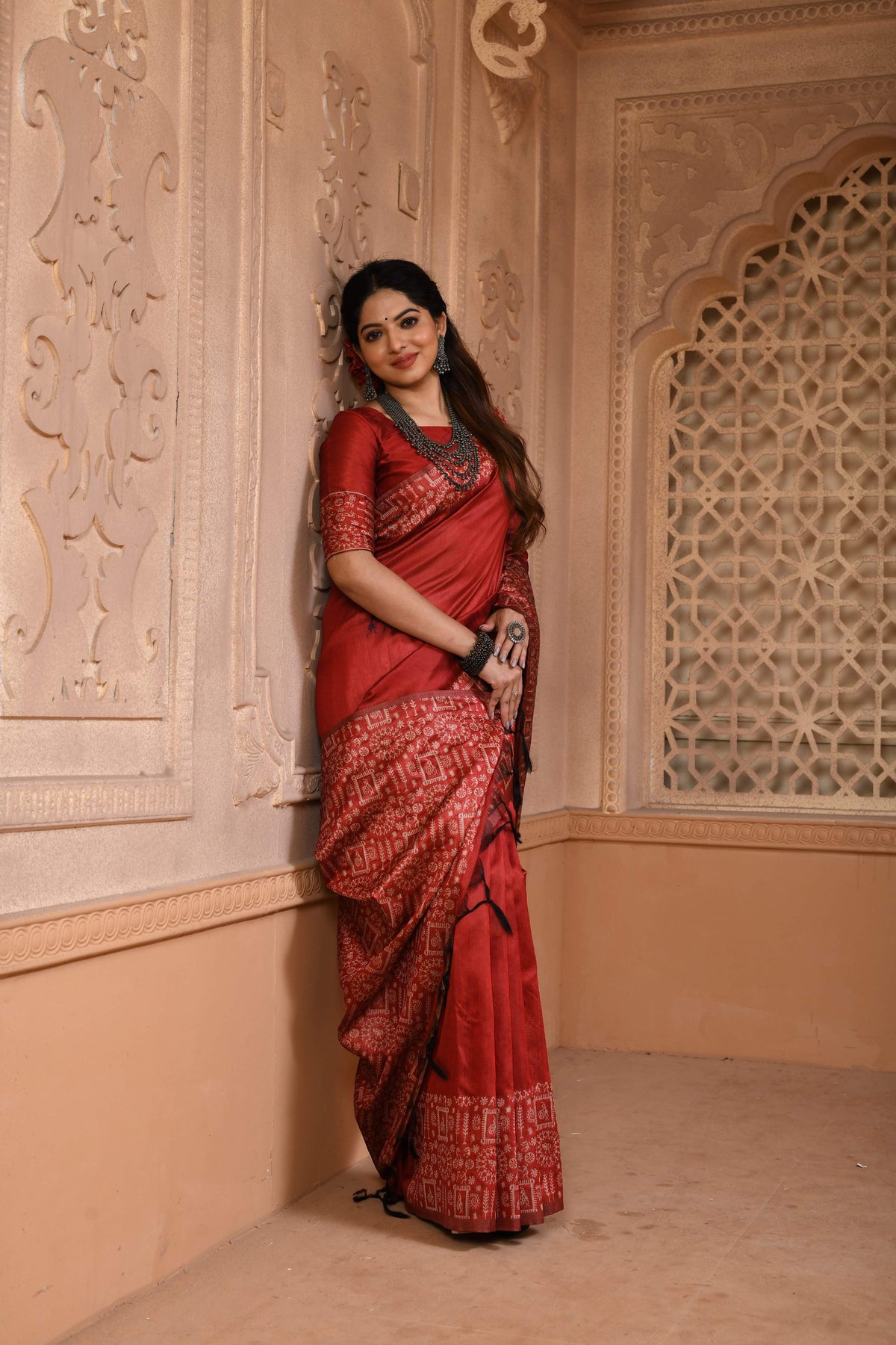 Jyoti Fashion Women's Red Handloom Raw Silk Weaving Pallu Traditional Saree with Blouse | Grocsy