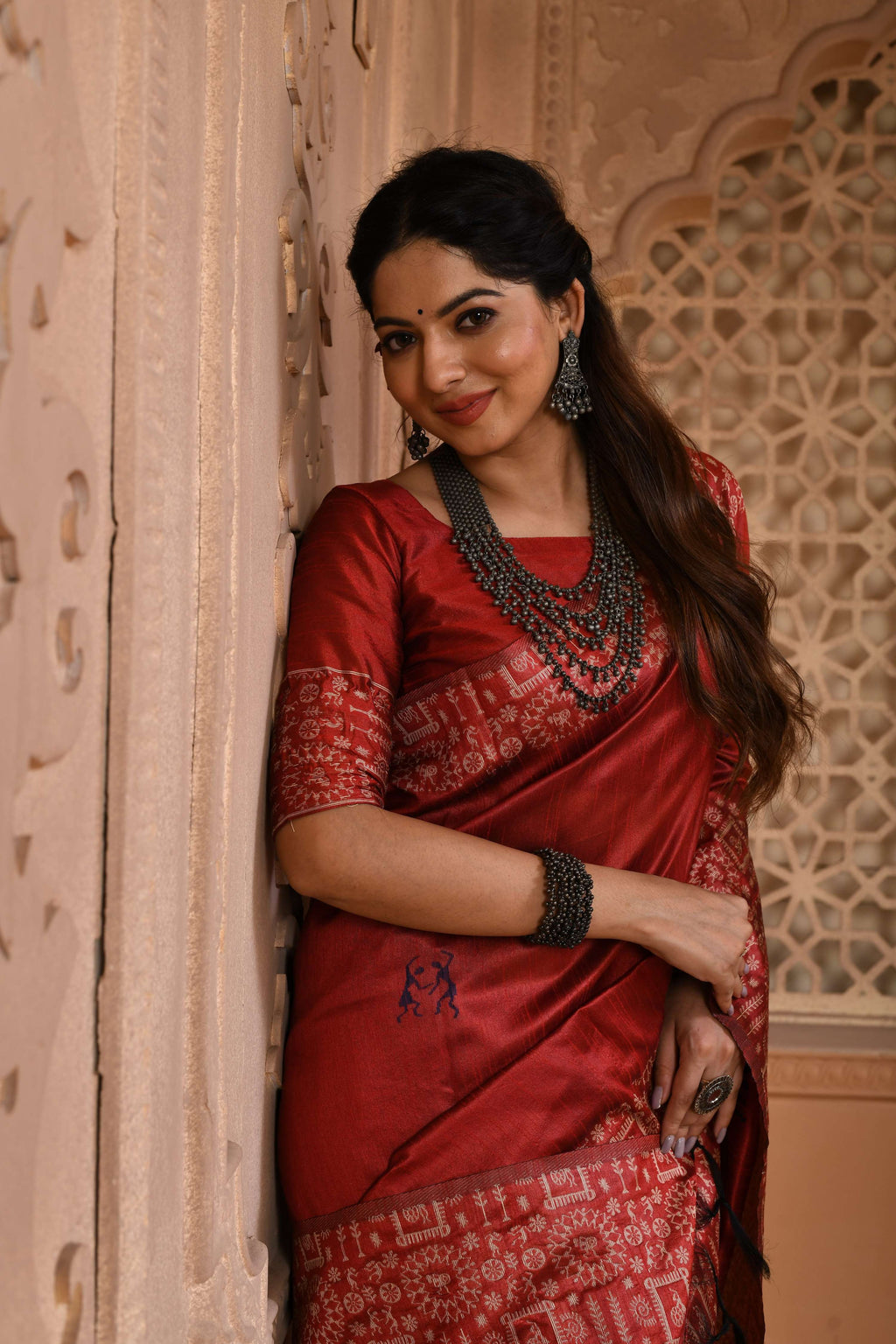 Jyoti Fashion Women's Red Handloom Raw Silk Weaving Pallu Traditional Saree with Blouse | Grocsy